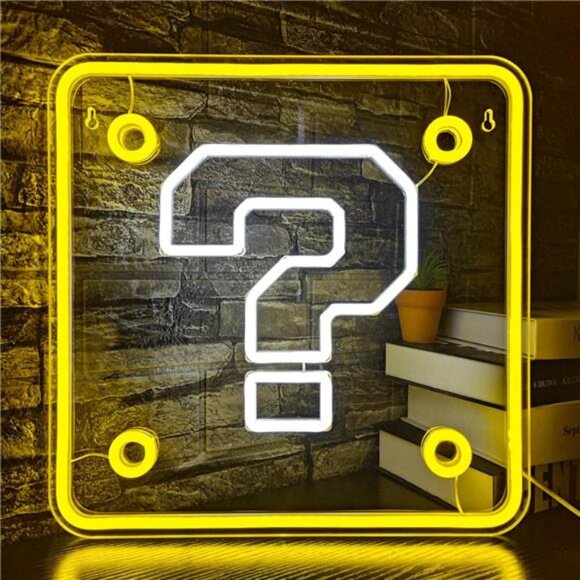 Super Mario Bros LED Question Block Neon Sign Light Game Room Nintendo NES New - Picture 2 of 8
